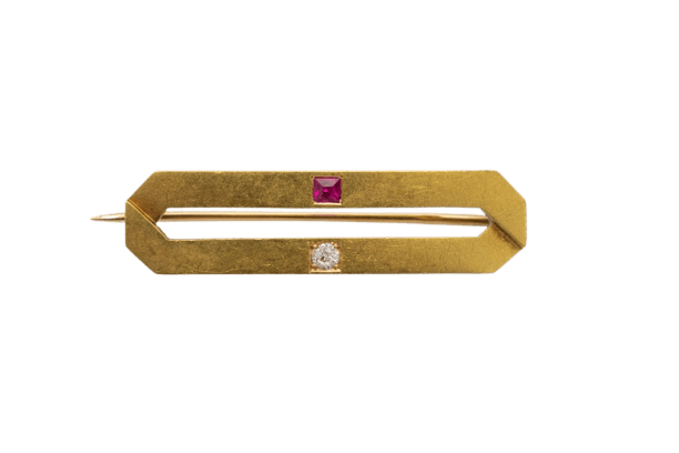 Broche Broche Art déco octogonale en or jaune avec diamant et rubis synthétique 58 Facettes 11966