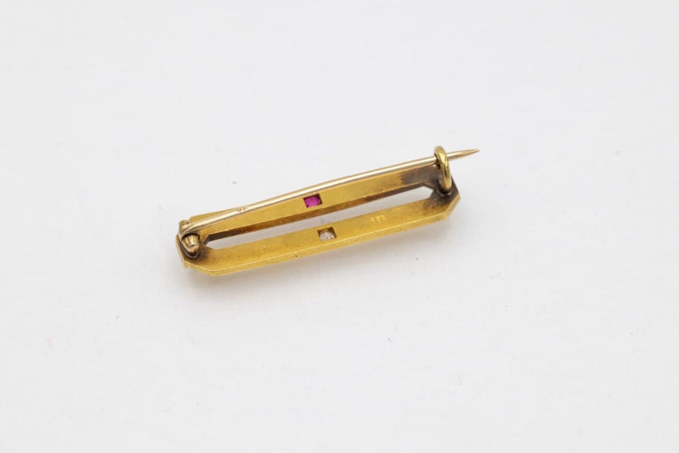 Broche Broche Art déco octogonale en or jaune avec diamant et rubis synthétique 58 Facettes 11966