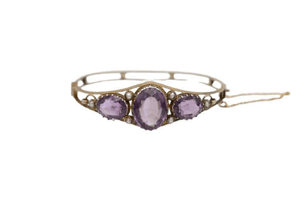 Bracelet Bracelet ancien rigide en or avec améthystes et perles naturelles 58 Facettes 11787