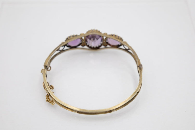 Bracelet Bracelet ancien rigide en or avec améthystes et perles naturelles 58 Facettes 11787