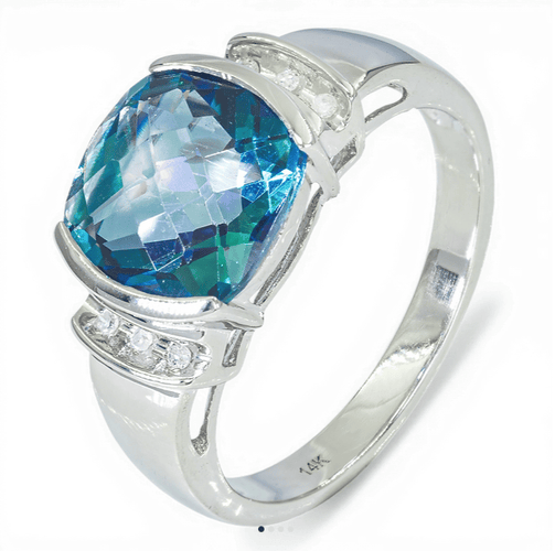 Bague 54 Bague en or blanc 585/1000 avec topaze et diamants 58 Facettes 150