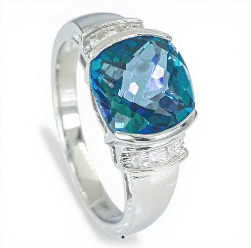 Bague 54 Bague en or blanc 585/1000 avec topaze et diamants 58 Facettes 150