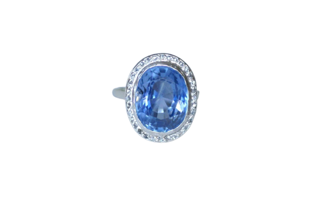 Art Déco - Bague saphir de Ceylan et diamants