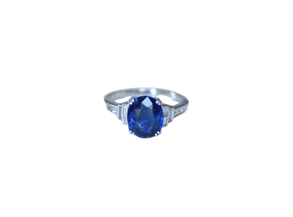 Bague 56 Bague en or blanc 18 ct saphir de Ceylan 3,50 ct et diamants 58 Facettes