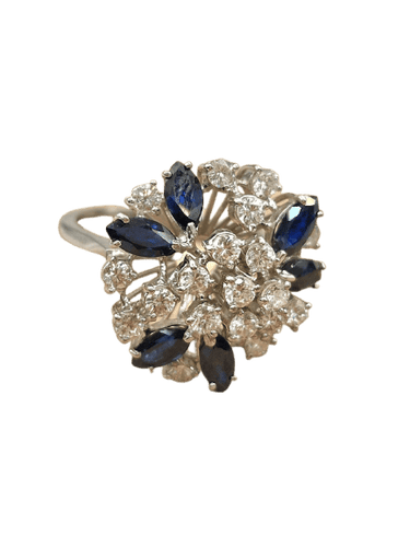 Bague 54 Bague bouquet - Bague en or blanc 18 ct, diamants et saphirs 58 Facettes CV-037
