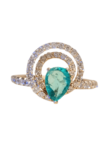 Bague 54 Bague en or blanc, émeraude poire et diamants 58 Facettes Bague 0005