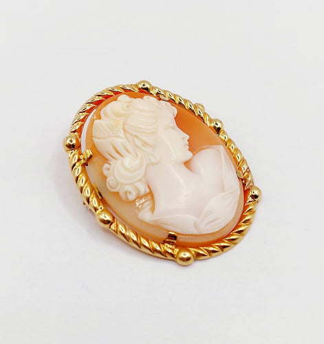 Broche Broche camée sur coquille en or jaune 18k, jeune fille (circa 1930) 58 Facettes A06989