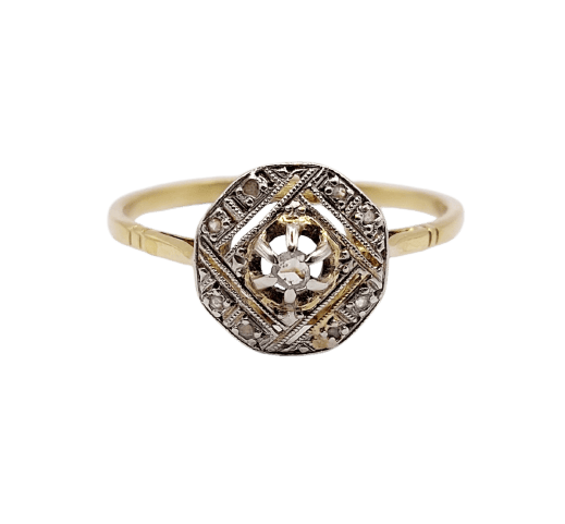 Bague 57 Bague Art déco en or 18k et diamants taille rose 58 Facettes A06997