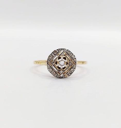 Bague 57 Art déco - Bague géométrique en or jaune 18k et diamants taille rose 58 Facettes A06997