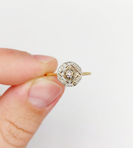 Bague 57 Bague Art déco en or 18k et diamants taille rose 58 Facettes A06997