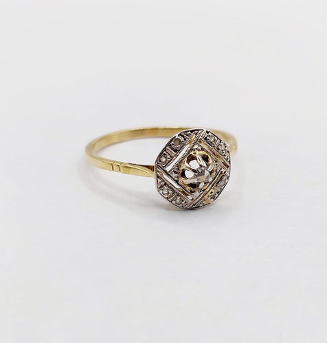 Bague 57 Bague Art déco en or 18k et diamants taille rose 58 Facettes A06997