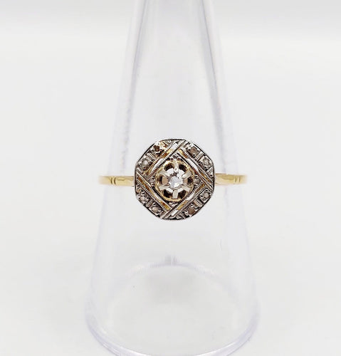 Bague 57 Bague Art déco en or 18k et diamants taille rose 58 Facettes A06997