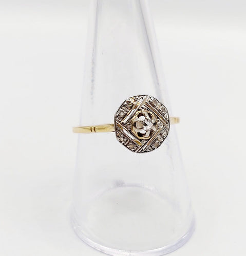 Bague 57 Bague Art déco en or 18k et diamants taille rose 58 Facettes A06997