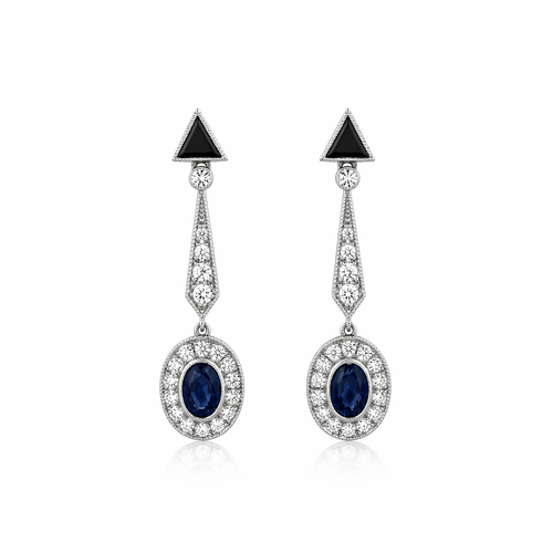 Boucles d'oreilles Boucles d'oreilles Art déco pendantes en platine, saphirs et diamants 58 Facettes 50443