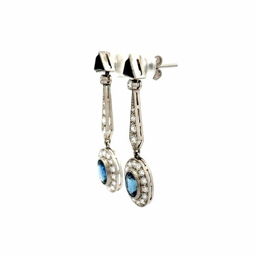 Boucles d'oreilles Boucles d'oreilles Art déco pendantes en platine, saphirs et diamants 58 Facettes 50443