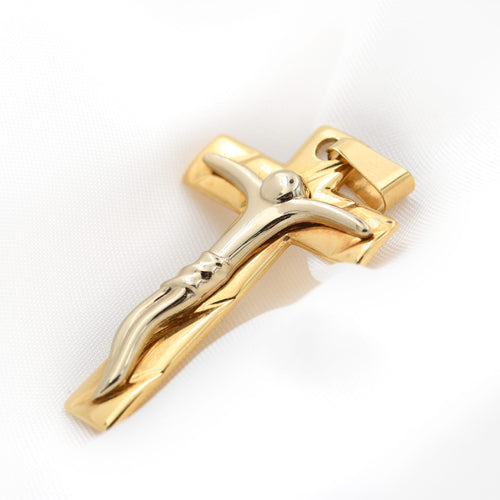 Pendentif Pendentif croix en or jaune et blanc 18 carats 58 Facettes 22817