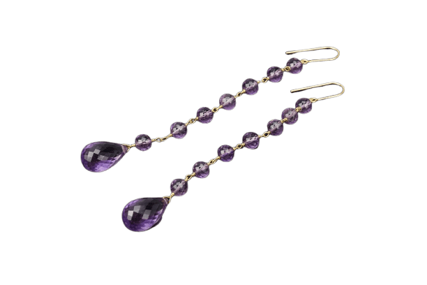 Boucles d'oreilles Rugiada di Ametiste - Boucles d’oreilles pendantes en or jaune 18k et améthystes 58 Facettes orecchini rugiada ametiste