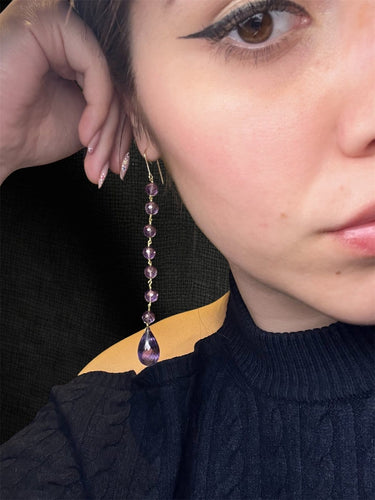 Boucles d'oreilles Rugiada di Ametiste - Boucles d’oreilles pendantes en or jaune 18k et améthystes 58 Facettes orecchini rugiada ametiste