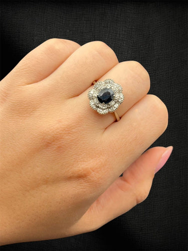 Bague 53 Anello Nuvola di Zaffiro - Bague marguerite en or blanc, diamants et saphir 58 Facettes anello nuvola zaffiro