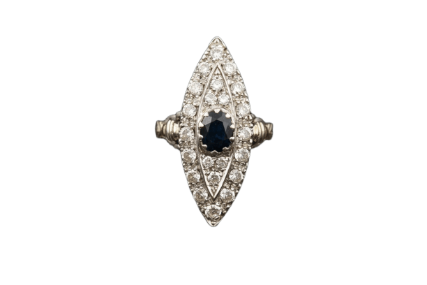 Bague 52 Bacio d’Oriente - Bague Figaró en or blanc, saphir et diamants 58 Facettes anello bacio d'oriente