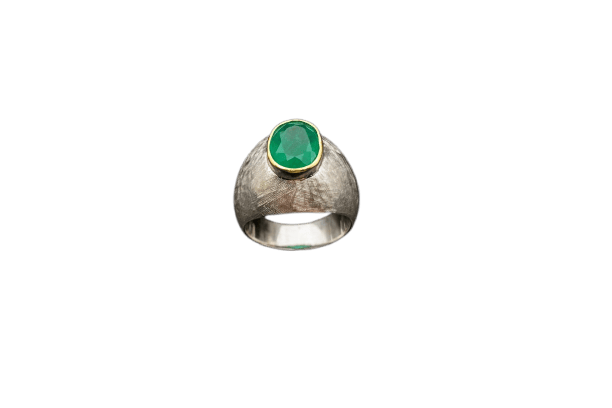 Bague 54 Del Verde - Bague de petit doigt en or blanc et émeraude 58 Facettes anello mignolo del verde