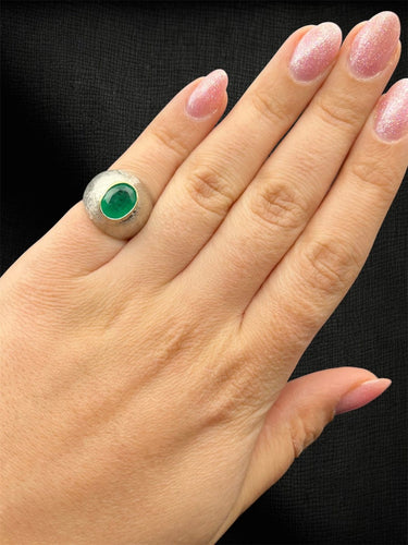Bague 54 Del Verde - Bague de petit doigt en or blanc et émeraude 58 Facettes anello mignolo del verde