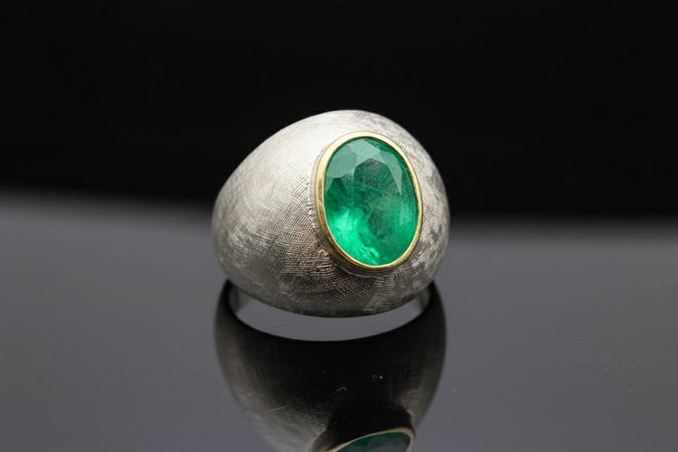 Bague 54 Del Verde - Bague de petit doigt en or blanc et émeraude 58 Facettes anello mignolo del verde