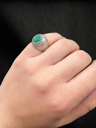 Bague 54 Del Verde - Bague de petit doigt en or blanc et émeraude 58 Facettes anello mignolo del verde