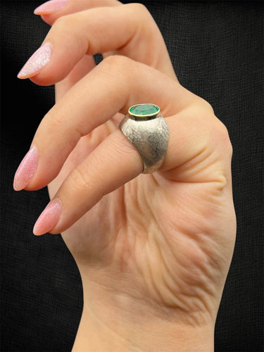 Bague 54 Del Verde - Bague de petit doigt en or blanc et émeraude 58 Facettes anello mignolo del verde
