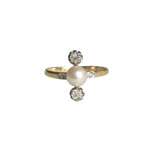 Bague 53 Bague ancienne - Perle et diamants en or jaune 18K et platine 58 Facettes 258