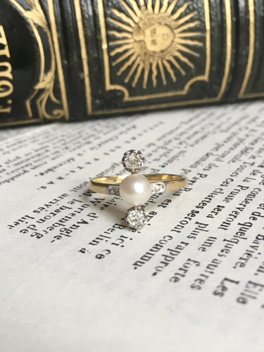 Bague 53 Bague ancienne - Perle et diamants en or jaune 18K et platine 58 Facettes 258
