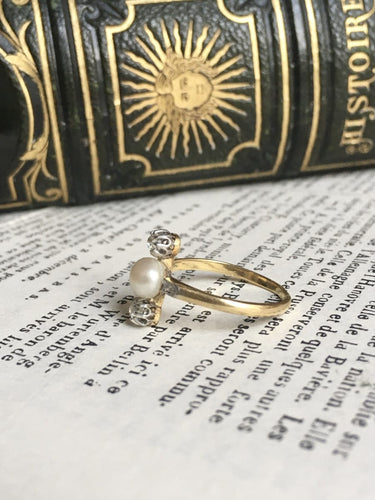 Bague 53 Bague ancienne - Perle et diamants en or jaune 18K et platine 58 Facettes 258