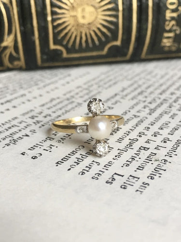 Bague 53 Bague ancienne - Perle et diamants en or jaune 18K et platine 58 Facettes 258