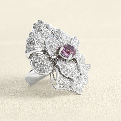 Bague 52 Bague fleur Or blanc, Spinelle et Diamants 58 Facettes OC-61E00508