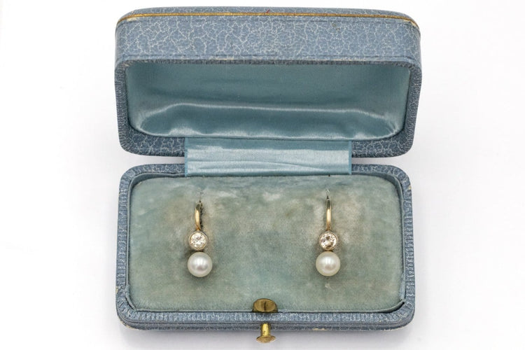 Boucles d'oreilles Boucles d’oreilles anciennes en or jaune 585 avec perles et diamants 58 Facettes 12117
