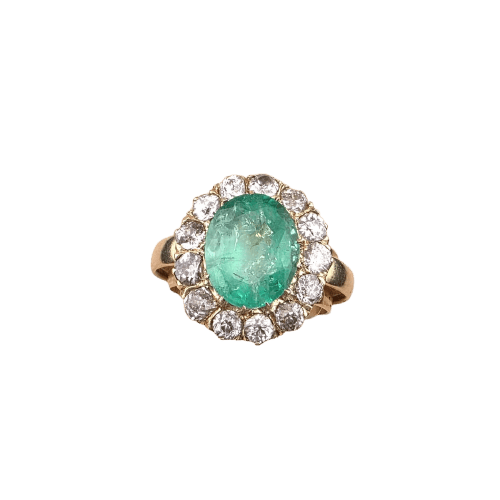 Bague en or jaune 18kt avec émeraude et diamants