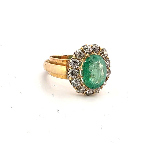 Bague 52 Bague en or jaune 18 ct avec émeraude et diamants 58 Facettes 221/26 A 114/26