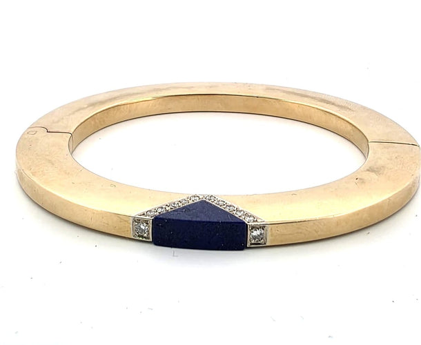Bracelet Bracelet manchette années 70 en or jaune 18 ct, lapis-lazuli et diamants 58 Facettes 244/26 B 117/26