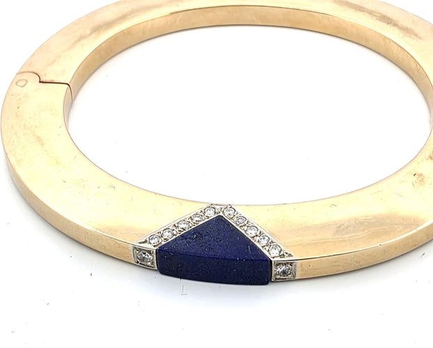 Bracelet Bracelet manchette années 70 en or jaune 18 ct, lapis-lazuli et diamants 58 Facettes 244/26 B 117/26