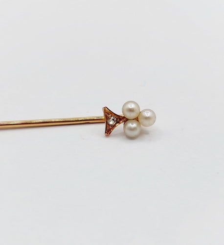Épingle à écharpe ancienne - Trèfle en or rose 18k, perles et diamants 58 Facettes A07001