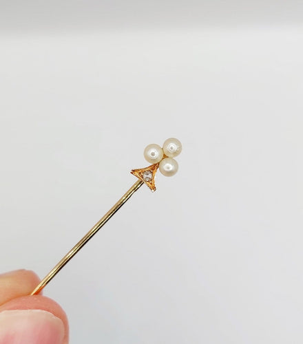 Épingle à écharpe ancienne - Trèfle en or rose 18k, perles et diamants 58 Facettes A07001