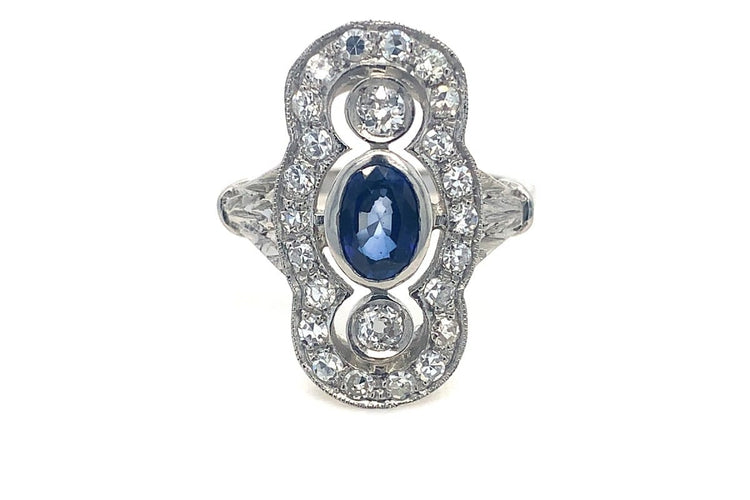 Bague 55 Bague Art déco en platine, saphir et diamants 58 Facettes 12026