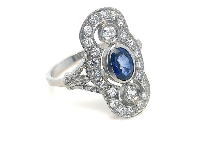 Bague 55 Bague Art déco en platine, saphir et diamants 58 Facettes 12026