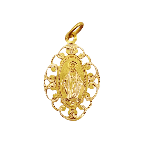 Pendentif Médaille religieuse Art nouveau en or 18k Vierge ciselée 58 Facettes A07004