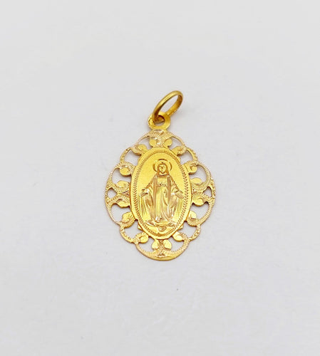 Pendentif Médaille religieuse Art nouveau en or 18k Vierge ciselée 58 Facettes A07004