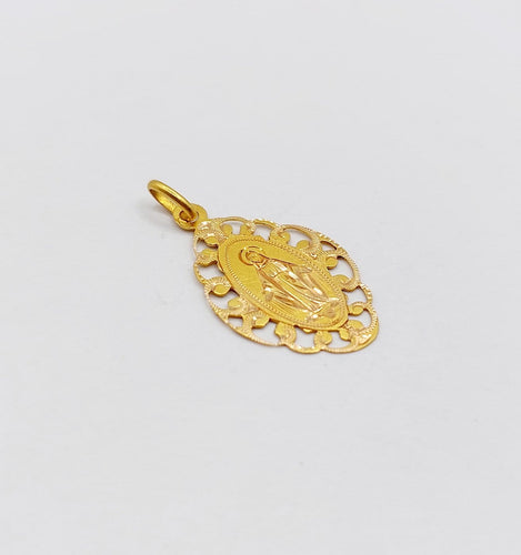 Pendentif Médaille religieuse Art nouveau en or 18k Vierge ciselée 58 Facettes A07004
