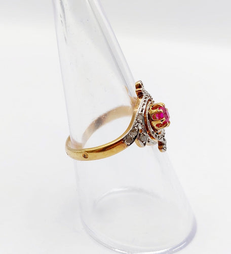 Bague 54.5 Bague tourbillon ancienne en or 18k et platine, rubis synthétique et diamants 58 Facettes A07007