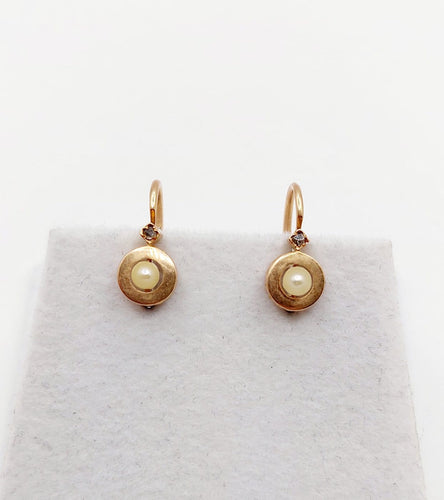 Boucles d'oreilles Dormeuses anciennes en or rose 18k avec perles et diamants 58 Facettes A07009