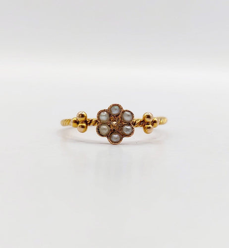 Bague 51 Bague marguerite antique en or 18k et perles, anneau torsadé 58 Facettes A07010