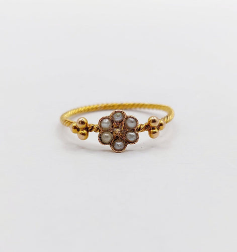 Bague 51 Bague marguerite antique en or 18k et perles, anneau torsadé 58 Facettes A07010